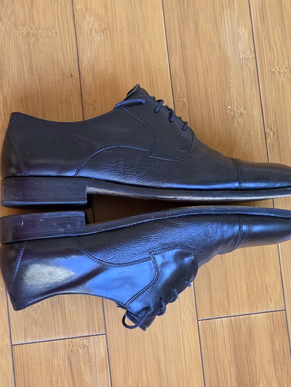 PRONTO Uomo Firenze Italian Leather Dress Shoes Derby Cap Toe Men's 11 Black - Picture 9 of 14